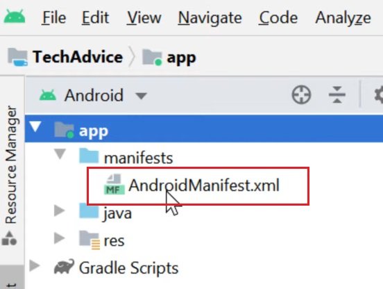 open android manifest.xml in Android Studio