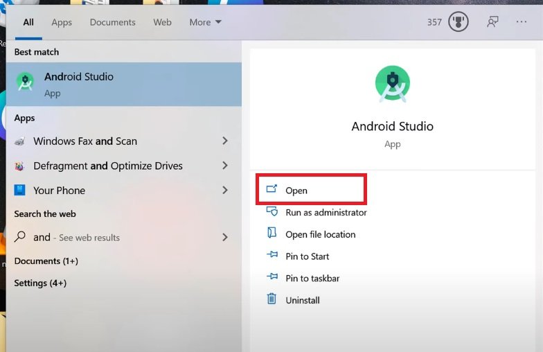 open android studio