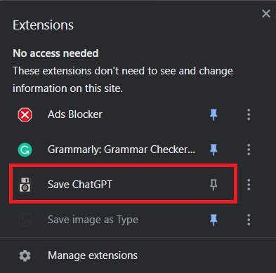 pin icon to pin the Save ChatGPT