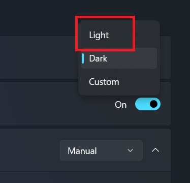 select light to Turn off Dark Mode